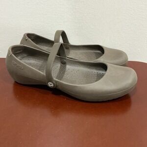 CROCS Alice Mary Jane Shoes  Brown Slip On Ballet Comfortable Flats Work Size 10